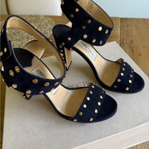 Jimmy Choo Navy Suede Leather with Gold Studded Sandals